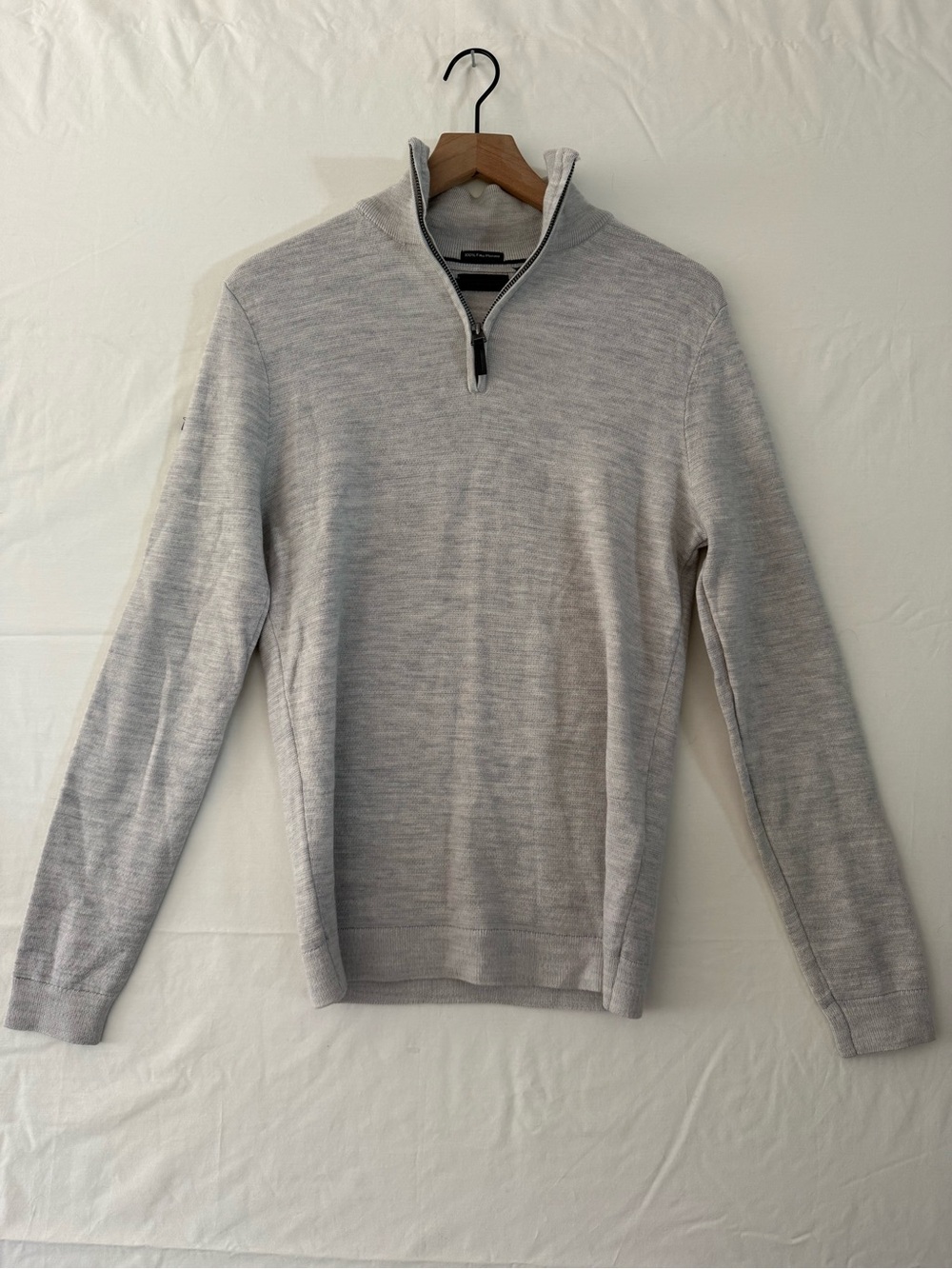 Superdry Men’s 100% Merino Wool Quarter Zip Sweater Gray Pullover